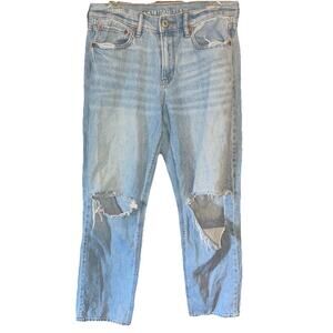 American Eagle Women’s 90’s Straight Distressed Jeans Sz 10 Short Light Wash
